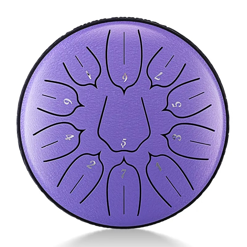 Tongue drum - 6' (15cm), 11 tónů, D-dur - Fialový lotus s příslušenstvím