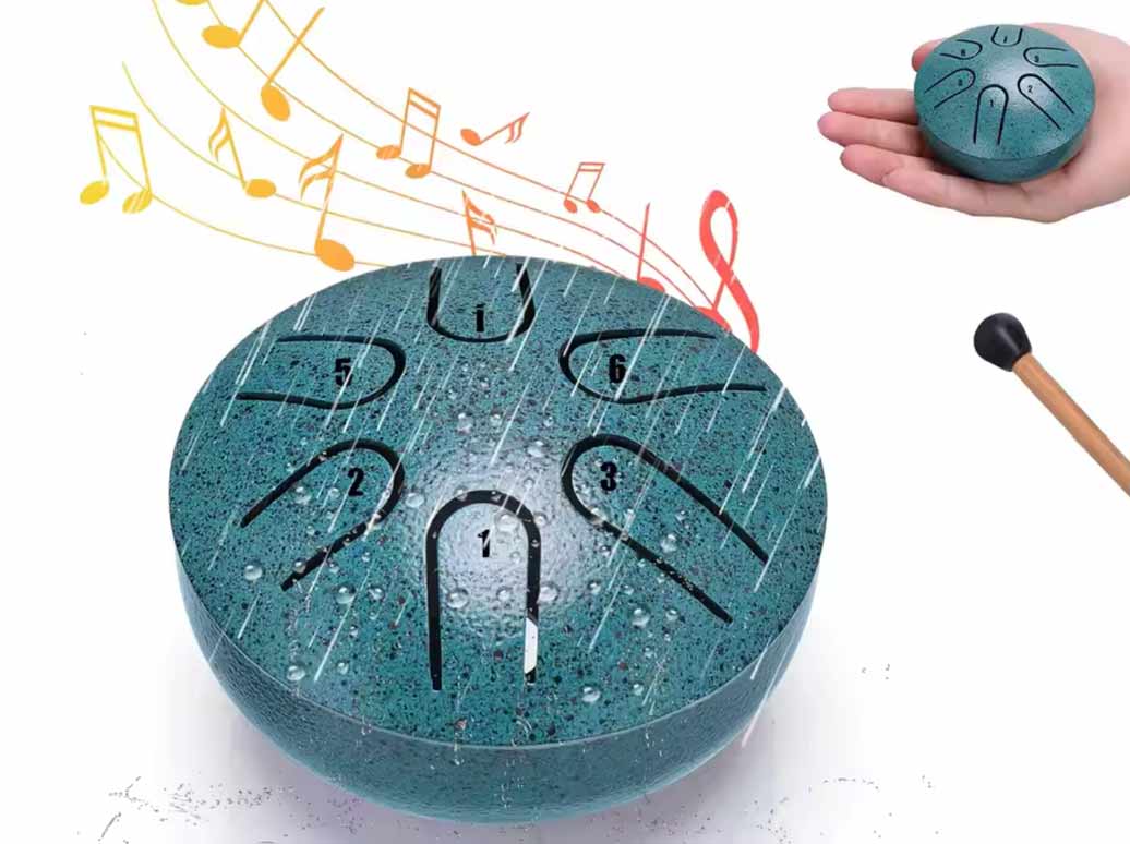Tongue drum - 3' (9,5cm), 6 tónů - tyrkysový s příslušenstvím