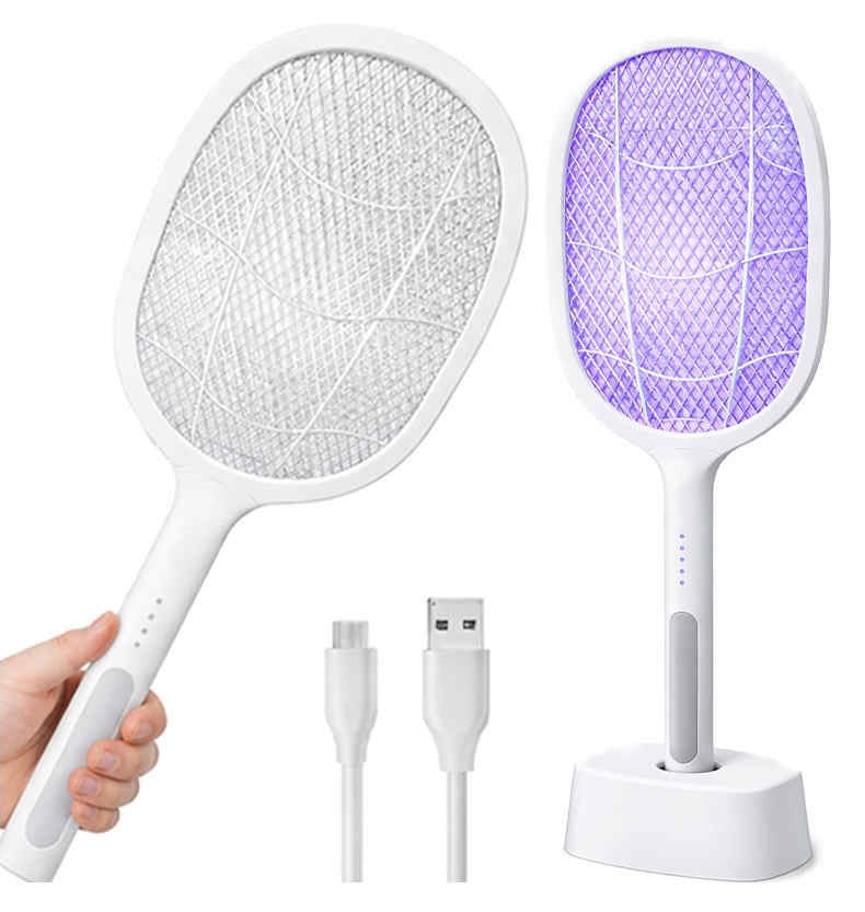 Elektrická plácačka na mouchy s UV světlem a stojánkem..