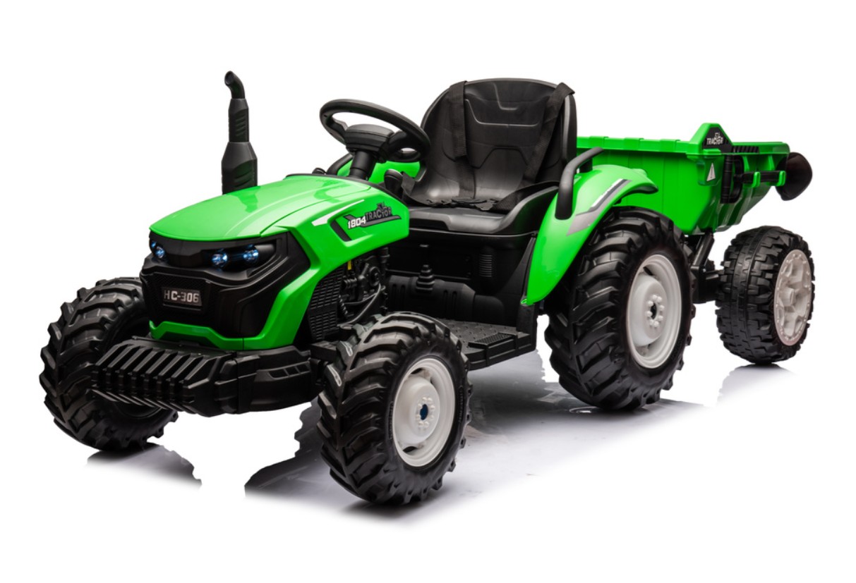 Traktor s přívěsem, světle zelená 24V