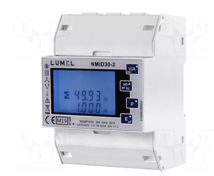LUMEL 3fázový digitální elektroměr 100A, LCD, RS485 Modbus, MID