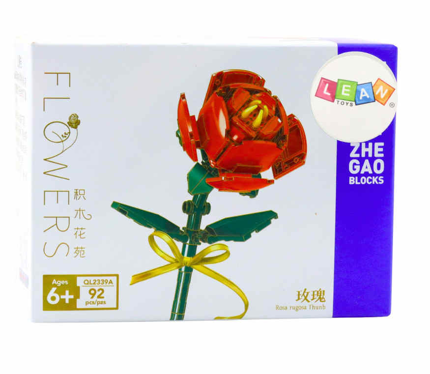 Stavebnice Věčná růže se zlatou stuhou – Kreativní 3D model (92 dílků)